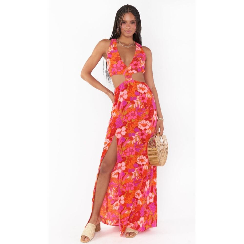 Show Me Your Mumu NWT Pink Orange Floral Cut Out Maxi Dress
